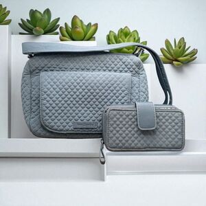 Vera Bradley Set Crossbody Bag and Wallet Gray RFID Adjust Strap